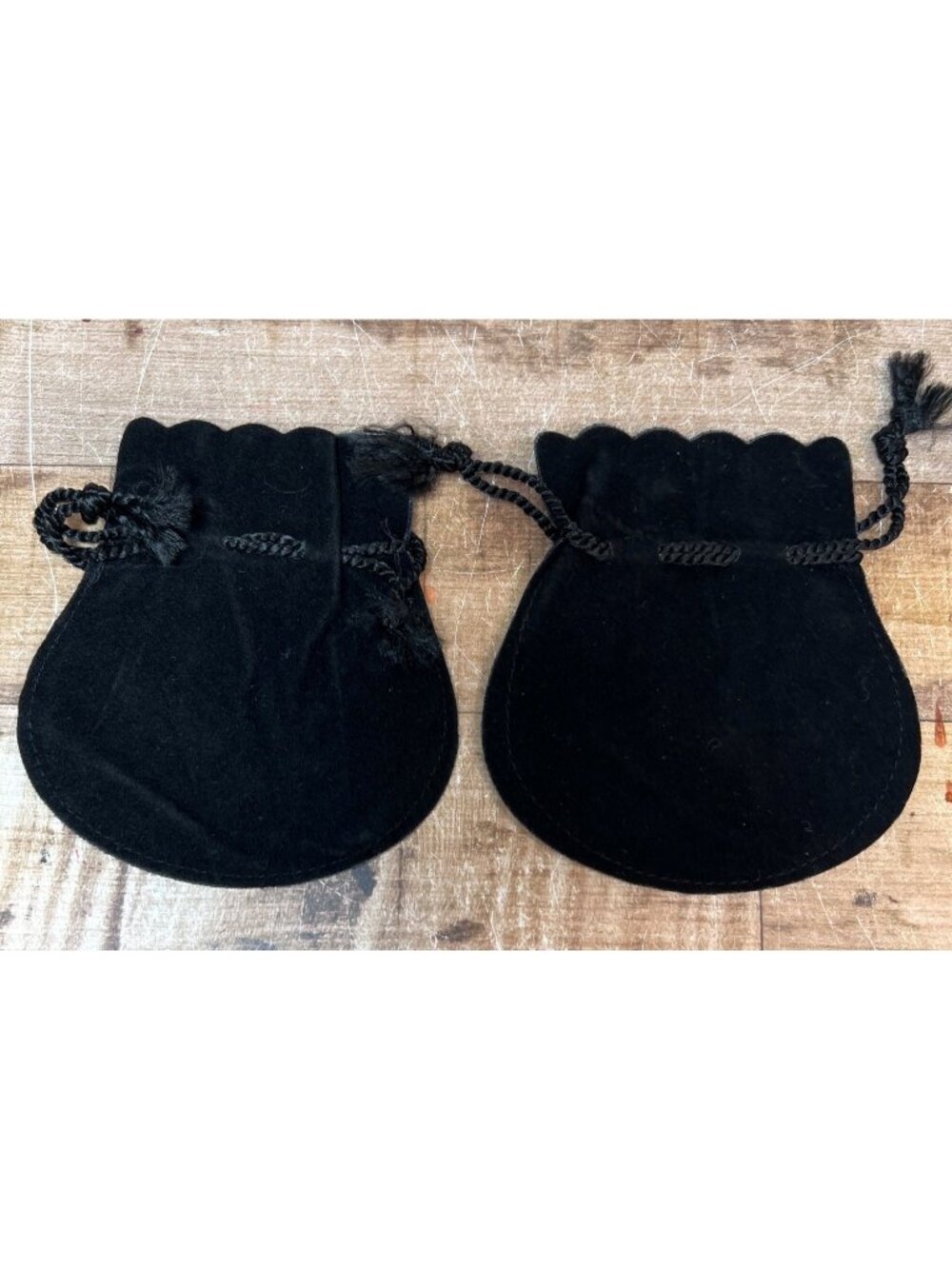 Black Velvet Drawstring Pouches - Set Of 2 - Scalloped Edges